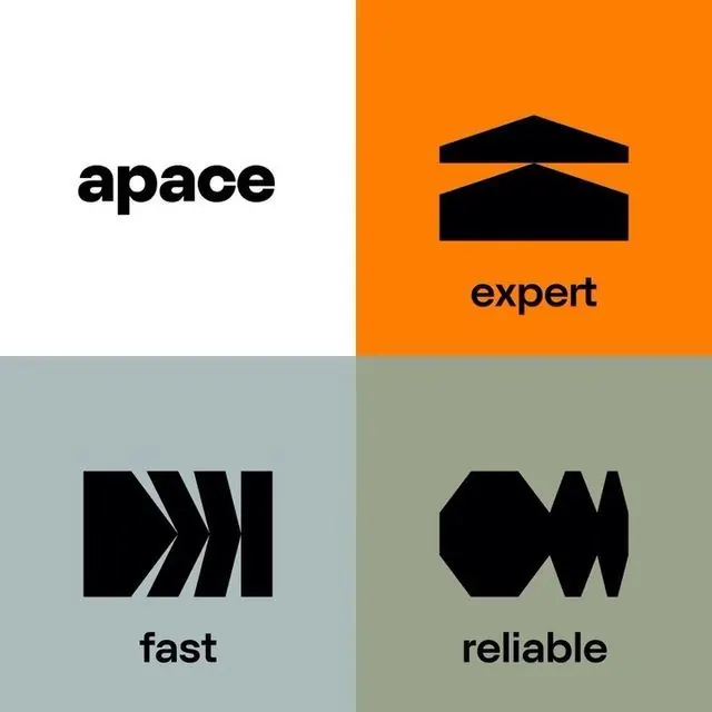 Modular four-quadrant brand identity system, geometric, minimal, dark