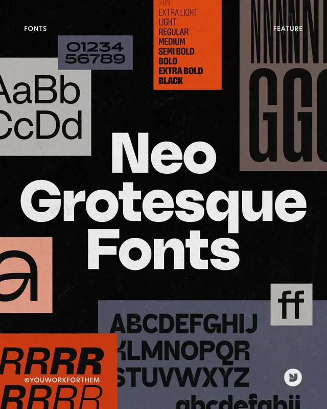 Neo-grotesque specimen with colorblock layout, geometric, technical, dark