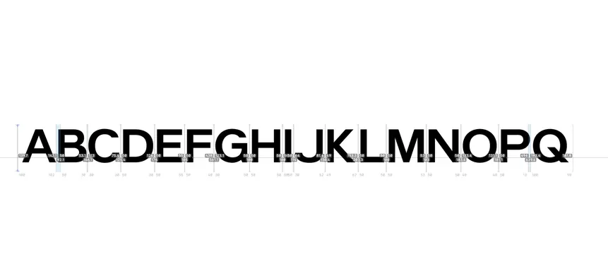 Bold sans-serif type specimen with kerning grid, minimal, monochrome, dark