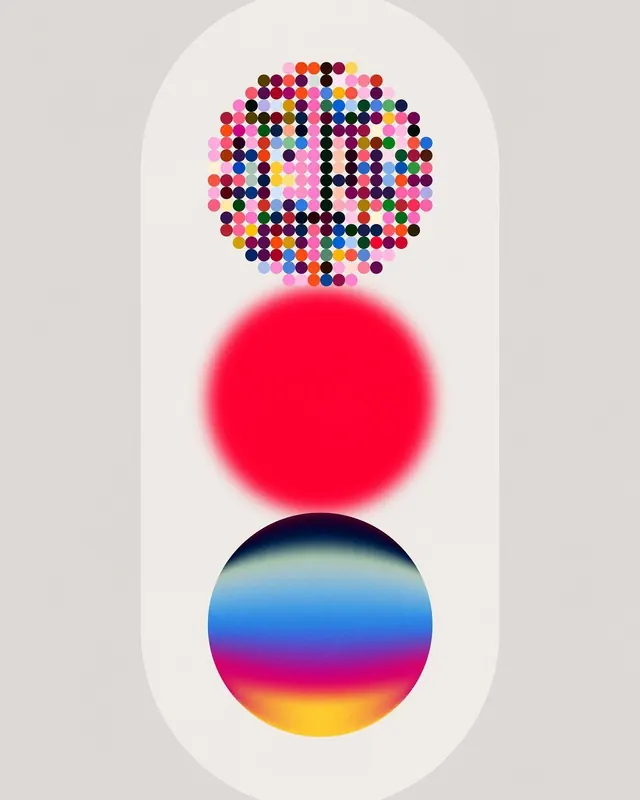 Stacked dots and gradient circles branding, abstract, geometric, vibrant