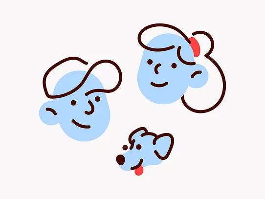 Whimsical character heads with curved outlines, minimal, line-art, cool
