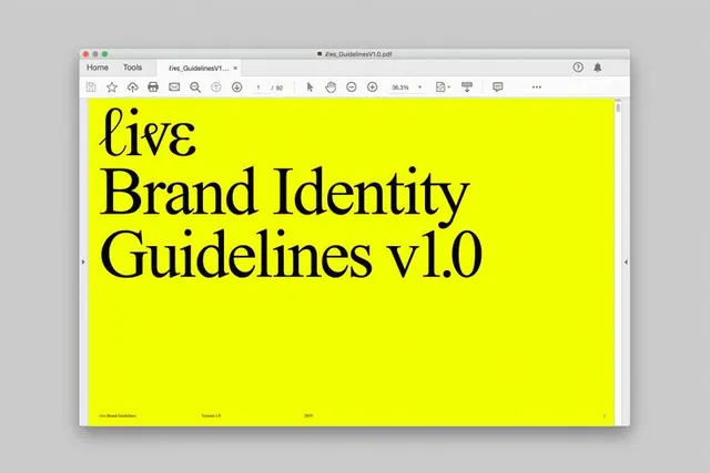 Live Brand Identity Guidelines cover, corporate-clean, minimal, light