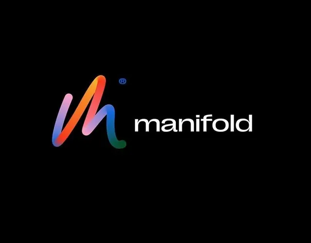 Manifold: fluid gradient mark with monospaced logotype, abstract, minimal, warm