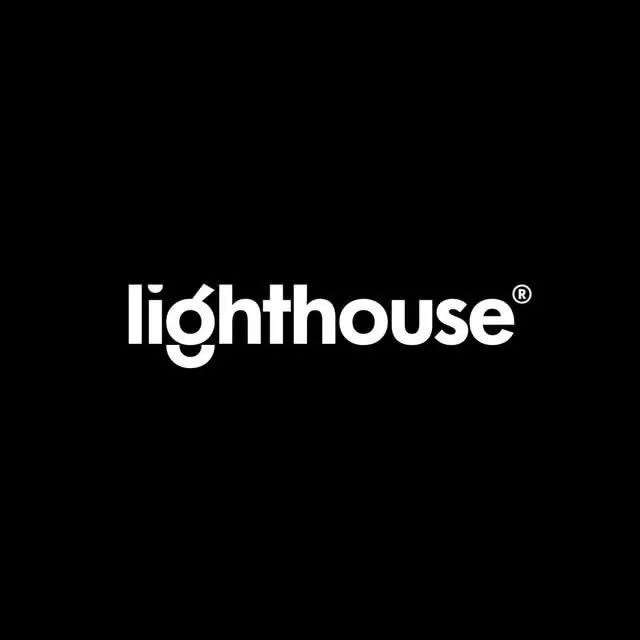 Lighthouse wordmark, minimal, monochrome, dark