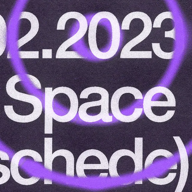Glowing purple text with curved accent lines, minimal, abstract, dark