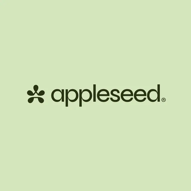 Appleseed wordmark with asterisk mark, minimal, corporate-clean, earthy
