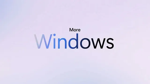Windows OS wordmark on soft gradient, minimal, light-mode, cool