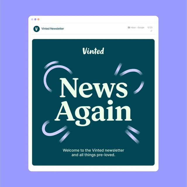 Vinted newsletter logo and identity, minimal, organic, dark