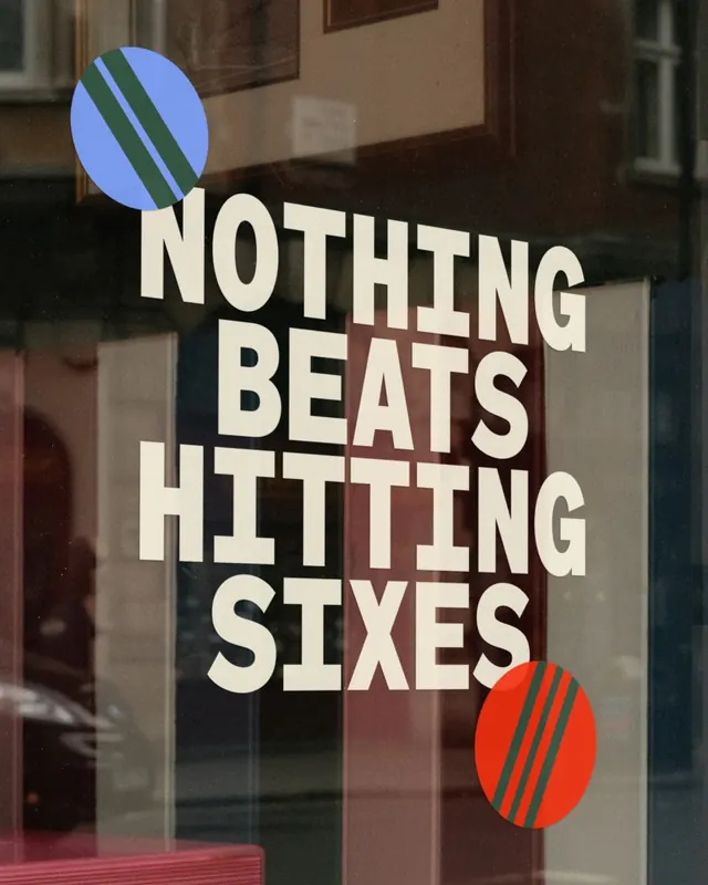 Nothing Beats Hitting Sixes poster with geometric accents, editorial, dark