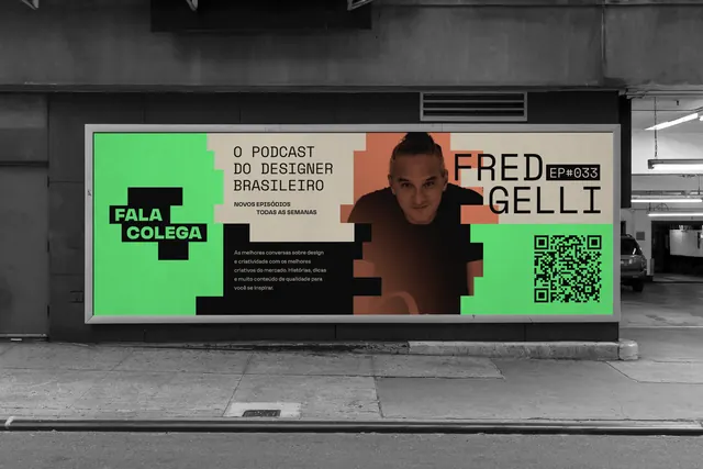 High-contrast podcast storefront branding, minimal, editorial, dark