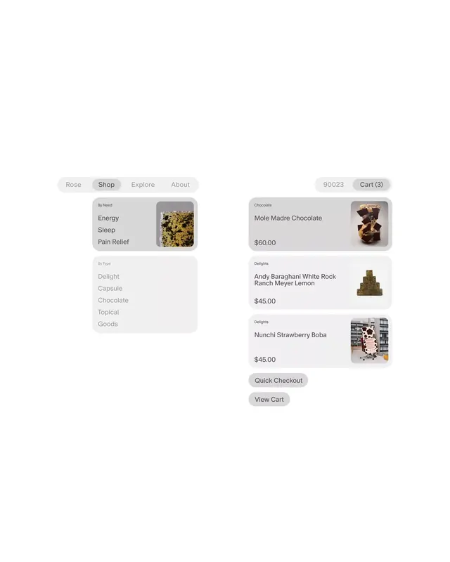 Muted health-food product browsing interface, minimal, light-mode, light