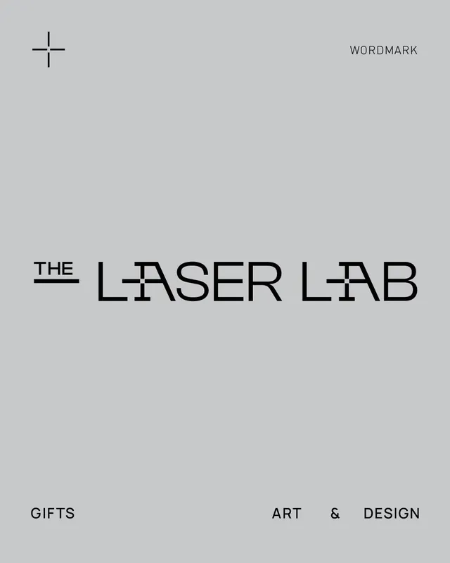 The Laser Lab wordmark with plus-mark icon, minimal, corporate-clean, light