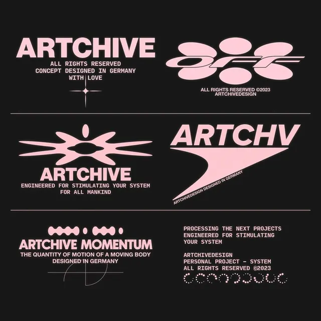 Artchive brand identity system, minimal, geometric, dark