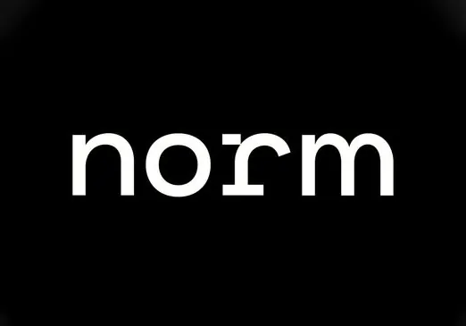 Norm geometric sans-serif wordmark, minimal, technical, dark