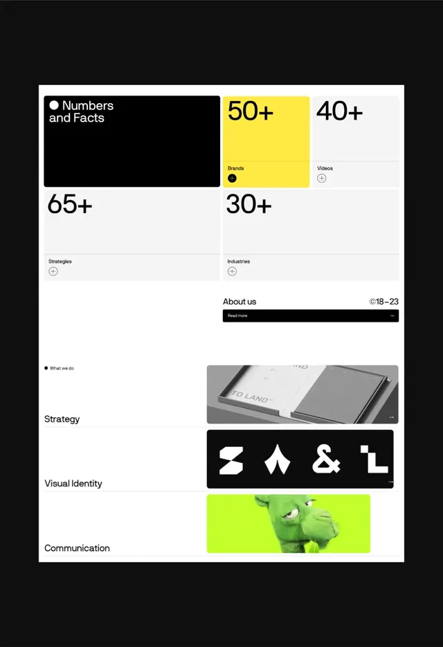 Brutalist brand identity with neon accent, minimal, geometric, dark