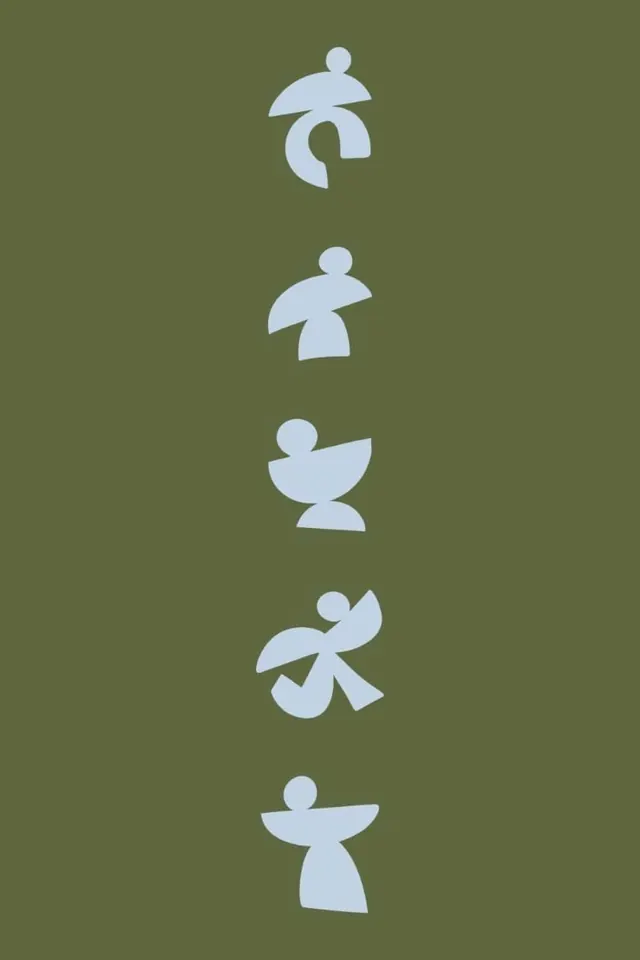 Five stacked abstract figures, minimal, geometric, light