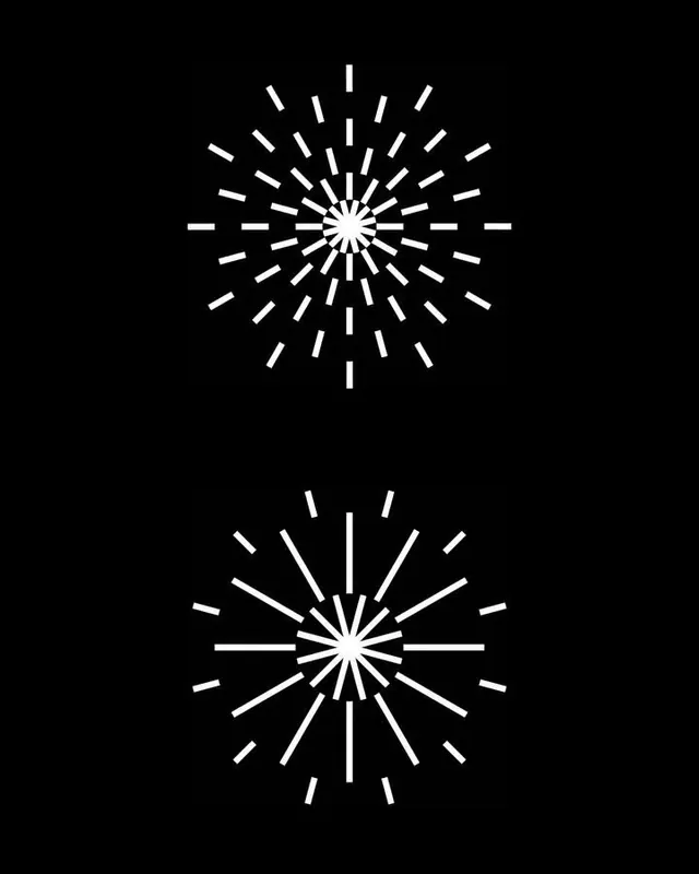 Radial starburst icon pattern in white line art, geometric, minimal, dark