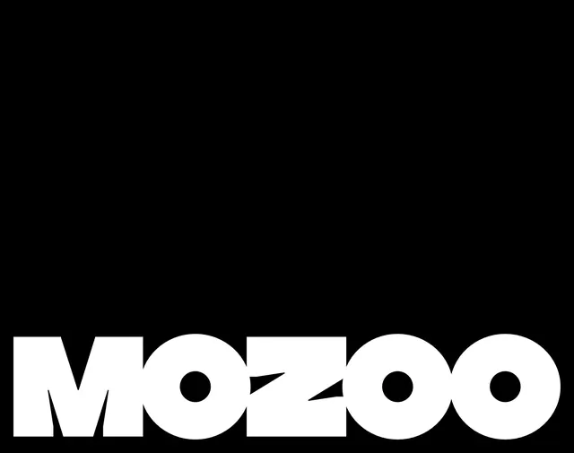 MOOZOO wordmark with circular cutouts, minimal, geometric, light