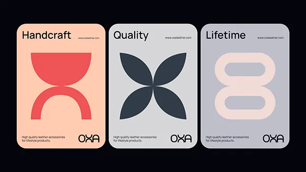Three-card brand attribute system, minimal, geometric, light