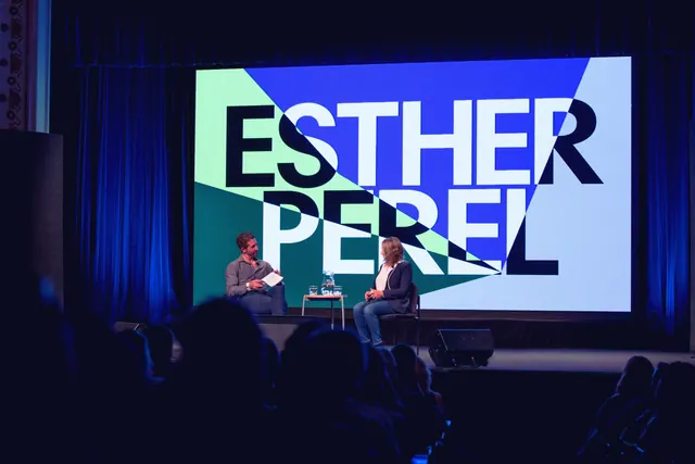 PopTech conference stage brand: geometric diagonal split, geometric, minimal, cool