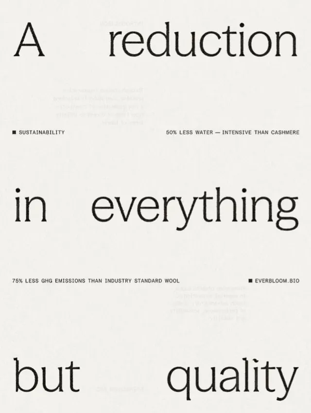 Everbloom.bio sustainability claims typographic poster, minimal, editorial, dark