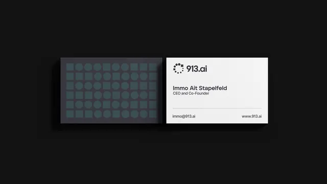 913.ai business card front and back, minimal, geometric, dark