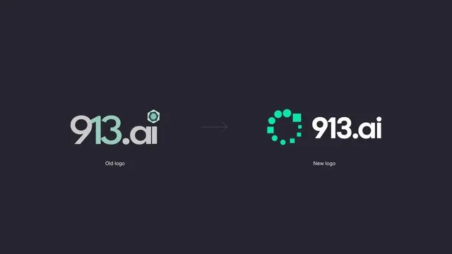 913.ai logo before and after, minimal, dark-mode, dark