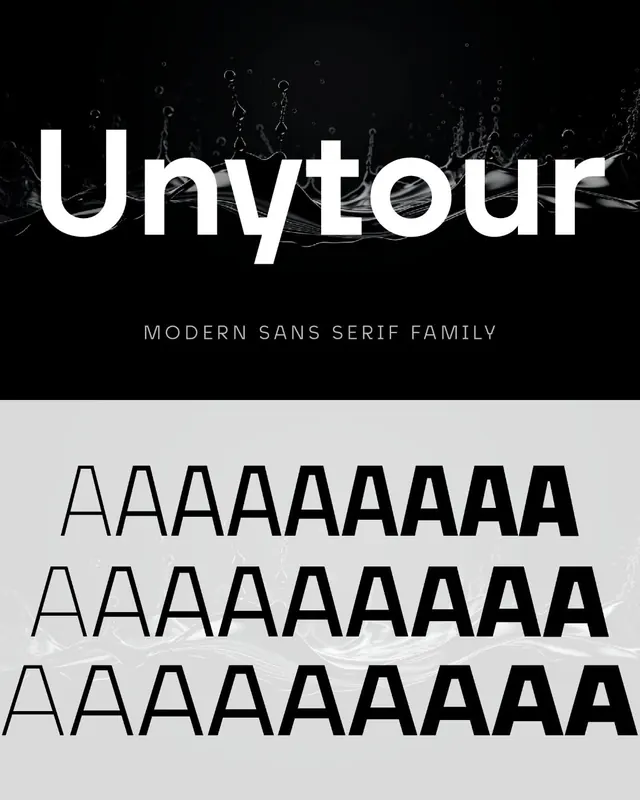 Unytour geometric sans-serif specimen, geometric, minimal, dark