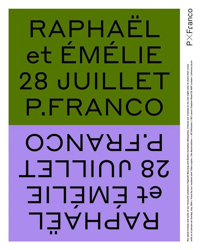 PxFranco type specimen event poster, minimal, geometric, dark