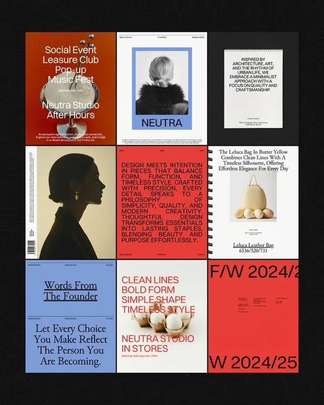 Neutra Studio minimalist identity system, minimal, editorial, dark