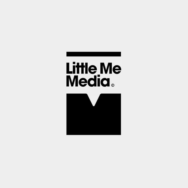 Little Me Media wordmark and icon, minimal, geometric, dark