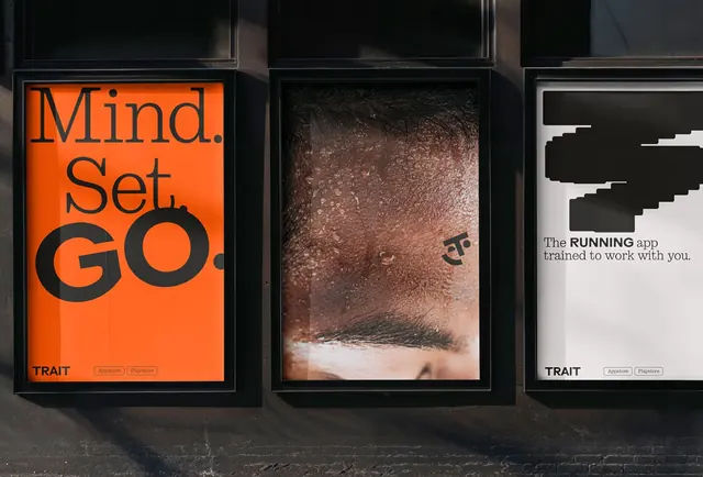 Mind.Set.GO. three-panel type system, minimal, corporate-clean, dark