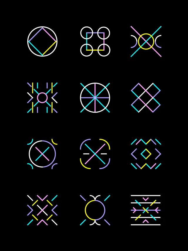 Neon line icon system with vibrant color accents, line-art, abstract, cool