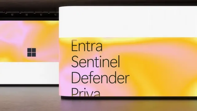 Entra identity with gradient wordmark, gradient-heavy, minimal, warm