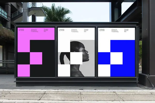 Geometric abstract storefront triptych, geometric, minimal, dark
