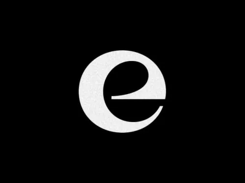 Circular 'e' mark with cut-through, minimal, geometric, light