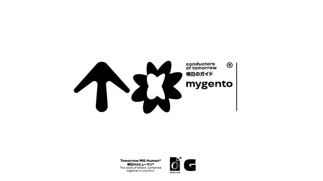 Mygento symbol and wordmark with bilingual tagline, minimal, geometric, dark