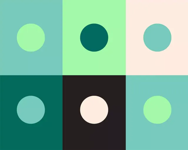 Modular grid identity with teal and lime, geometric, minimal, cool
