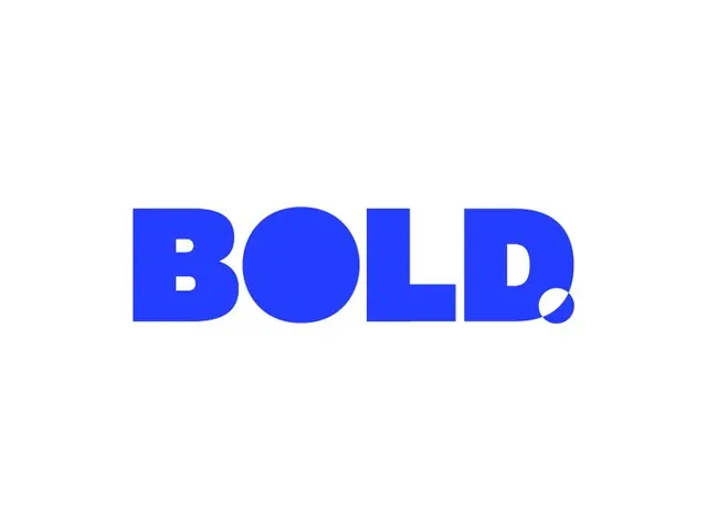 BOLD wordmark in electric blue, minimal, geometric, light
