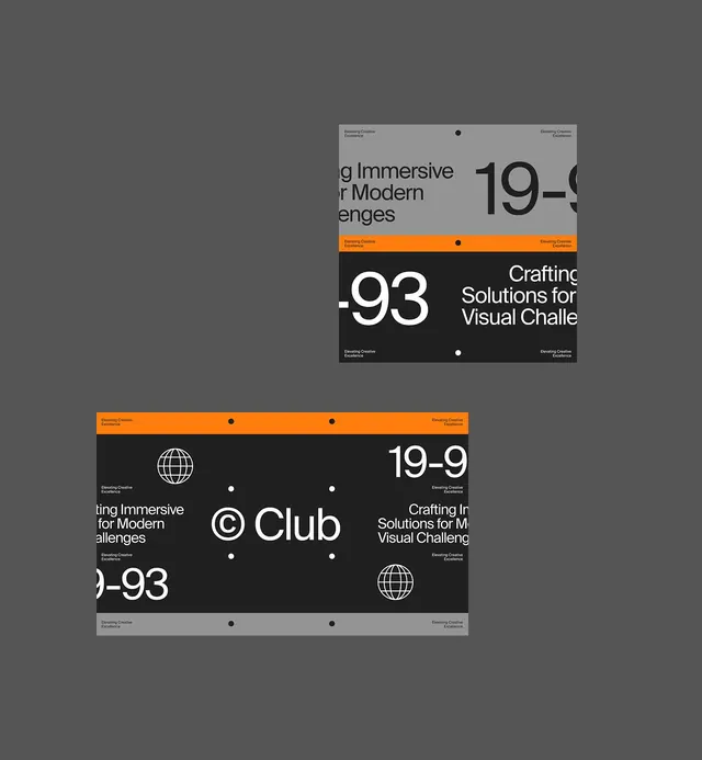 Modular brand identity with bright orange bars, minimal, corporate-clean, dark
