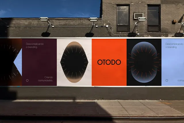 OTODO brand display with orbital mark system, minimal, geometric, dark