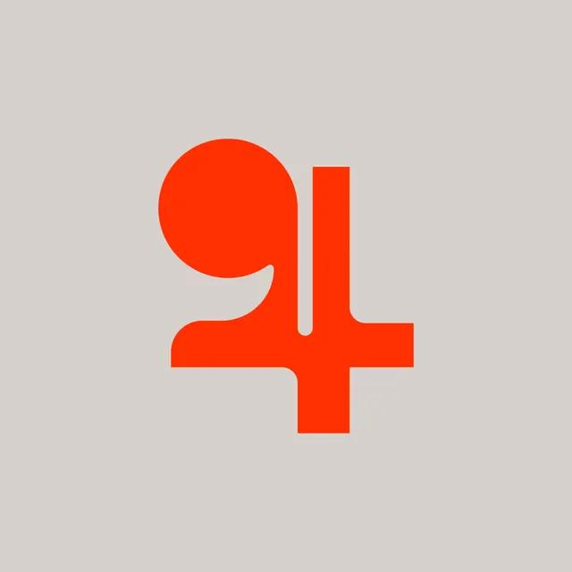 Abstracted geometric plus logo in bold orange, minimal, geometric, vibrant