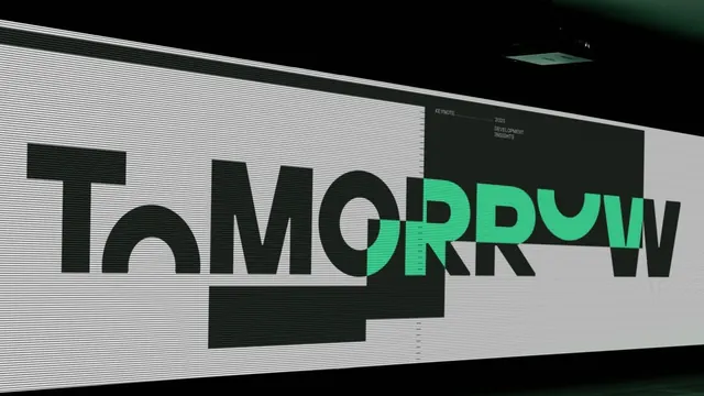 Tomorrow brand type specimen with mint accent, minimal, geometric, dark
