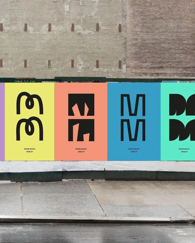 MORR Music type specimen with bold abstract glyphs, abstract, minimal, vibrant