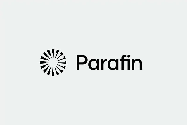 Parafin starburst and wordmark logo, minimal, geometric, dark