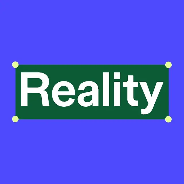 Reality" bold wordmark badge, minimal, flat, vibrant