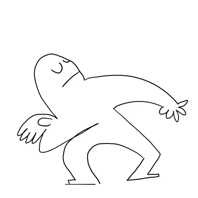 Continuous-line abstract crouching figure, line-art, minimal, dark
