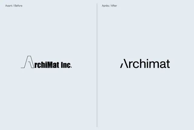 ArchiMat logo before/after redesign, minimal, geometric, light