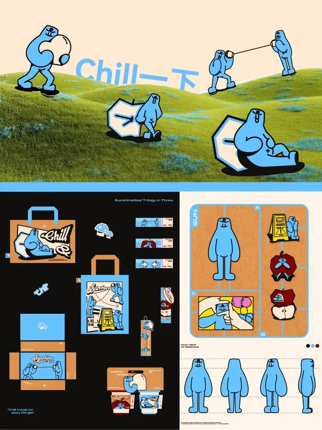 Chill lifestyle branding system, flat, illustrated, cool