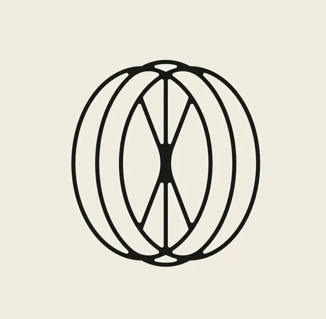 Nested-oval monoline logo with vertical symmetry, line-art, minimal, dark